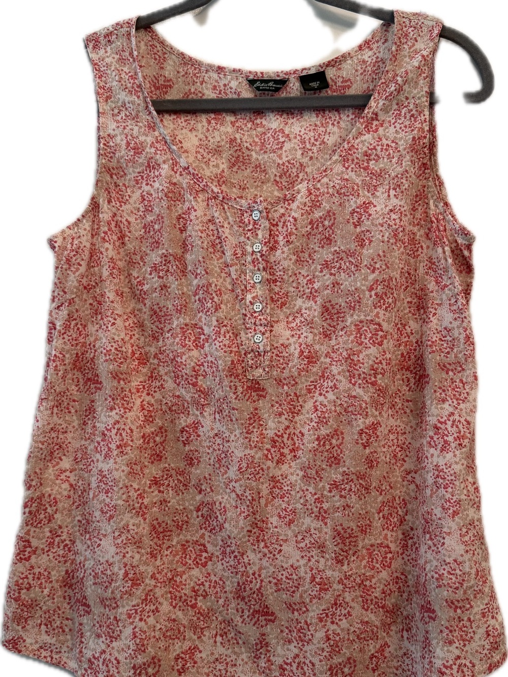 Eddie Bauer Coral and White Floral Sleeveless Top